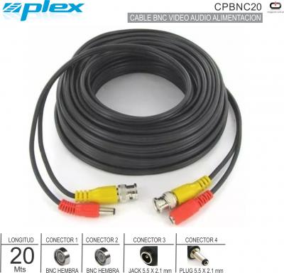 Cable CCTV 20M BNC Video Alim PLEX CPBNC20