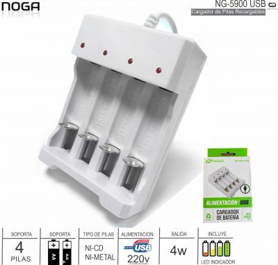 Cargador de Pilas USB NOGA NG-5900 USB 4 Pilas