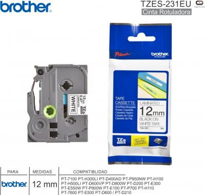 Cinta Rotuladora BROTHER TZES-231EU 12mm