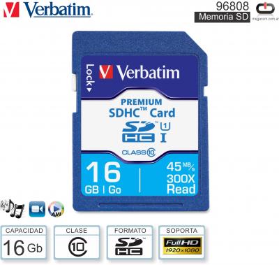 Mem SDHC 16Gb C10 VERBATIM 96808