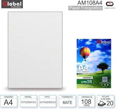 Papel A4 Adhesivo Mate 108G/020H GLOBAL AM108A4