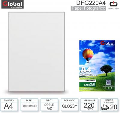 Papel A4 Doble Faz Glossy 220G/020H GLOBAL DFG220A