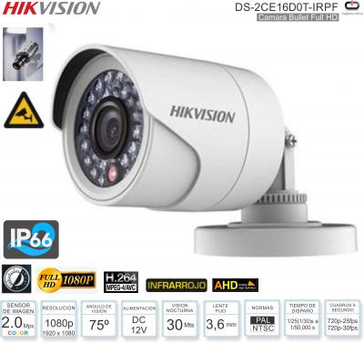 Cam Bullet 2Mp Pla HIKVISION DS-2CE16DOT-IRPF