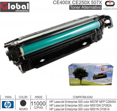 Toner Alt HP CE400X CE250X 507X Neg GLOBAL