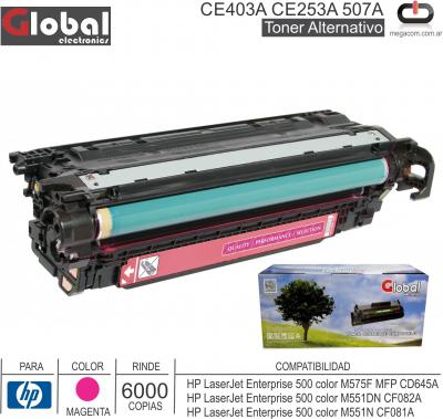 Toner Alt HP CE403A CE253A 507A Mag GLOBAL