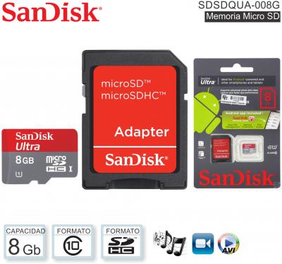 Mem MicroSD 8Gb C10 SANDISK SDSDQUA-008G