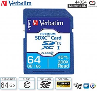 Mem SDXC C10 64Gb VERBATIM 44024