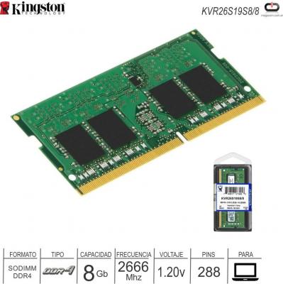 Sodimm DDR4 08Gb 2666 1.20v KINGSTON KVR26S19S8/8