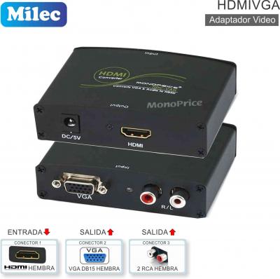 Adaptador HDMI H - VGA H + 2RCA MILEC H02