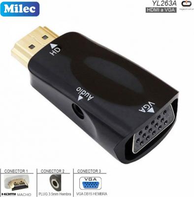 Adaptador HDMI M - VGA H + 3.5mm MILEC YL263A