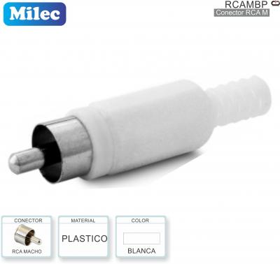 Conector RCA M Plastico Blanco MILEC RCAMBAP