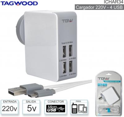 Cargador 220v-4USB 5V 5.0A TAGWOOD ICHAR34