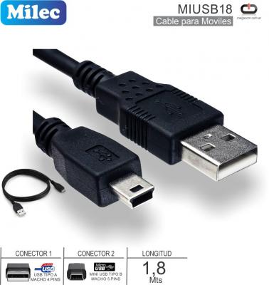 Cable USB M - Mini USB M 01.8M MILEC MIUSB18