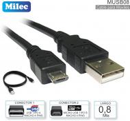 Cable USB M - MicroUSB M 00.8M MILEC MUSB08