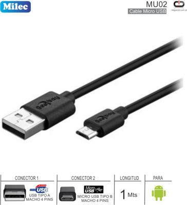 Cable USB M - MicroUSB M 01.0M MILEC MU02