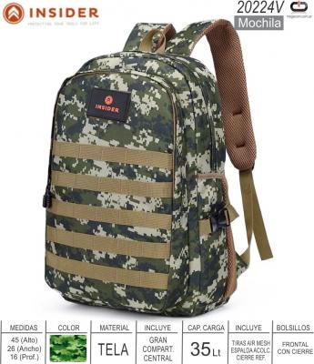 Mochila INSIDER 20224V Verde Camuflado 35 Lts