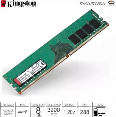 DDR4 08Gb 3200 1.20v KINGSTON KVR32N22S8L/8