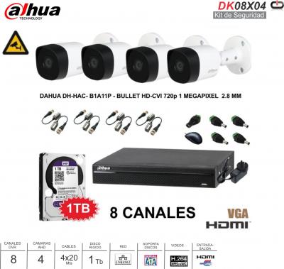 Kit Seguridad DAHUA 8Can 4Cam 1Tb