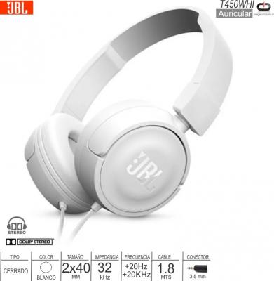 Auricular JBL T450 White On Ear Mic