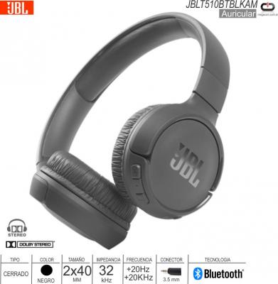 Auricular BT ON c/Mic JBL JBLT510BTBLKAM