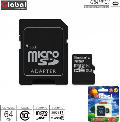 Mem MicroSD 64Gb C10 GLOBAL G64HFC1